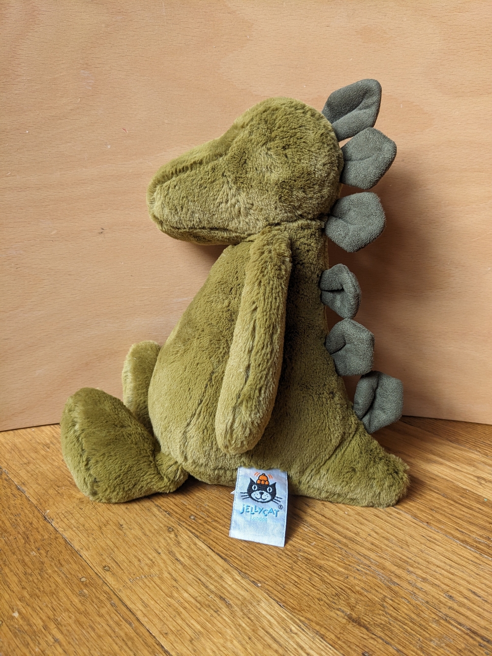 Jellycat Olive Green Plush Dino with Gray Spikes